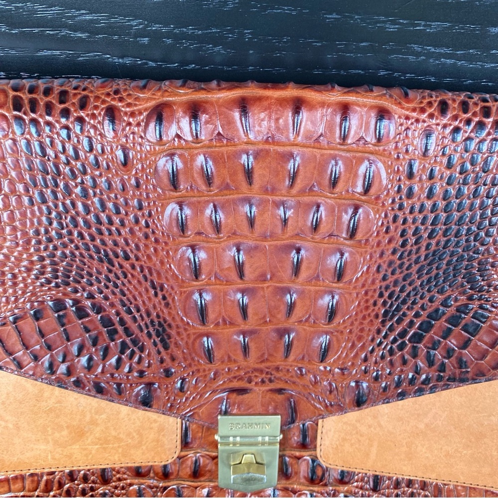 BRAHMIN Nico Leather Embossed Croc Envelope Flap Bag Turn Lock Bag - Picture 4 of 16
